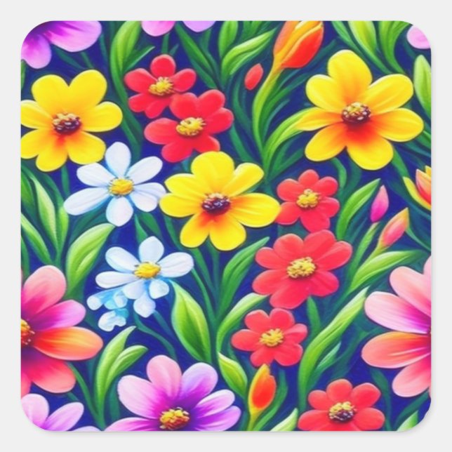 Farbiges Blumenmuster Quadratischer Aufkleber (Vorderseite)