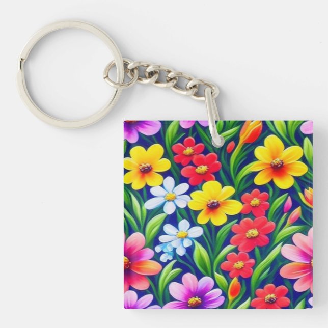 Farbiges Blumenmuster Schlüsselanhänger (Vorderseite)