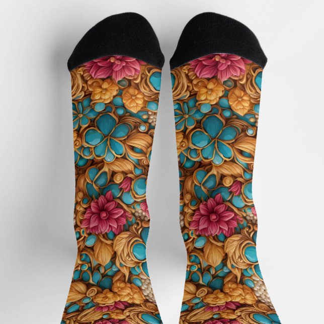 Farbiges Blumenmuster Socken (Oben)
