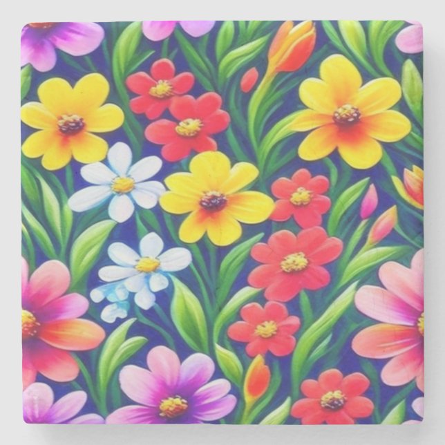Farbiges Blumenmuster Steinuntersetzer (Vorderseite)