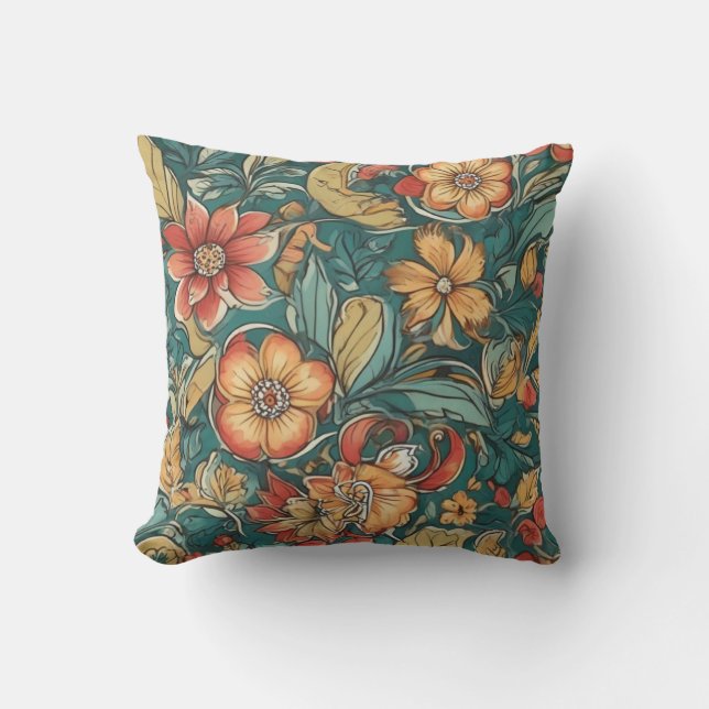 Farbiges Blumenmuster | Wilde Blume Kissen (Vorderseite)
