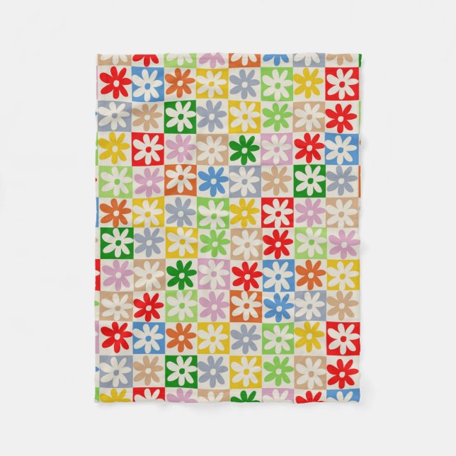 Farbiges, Bold Checkered Blume Y2K-Muster Fleecedecke (Vorderseite)