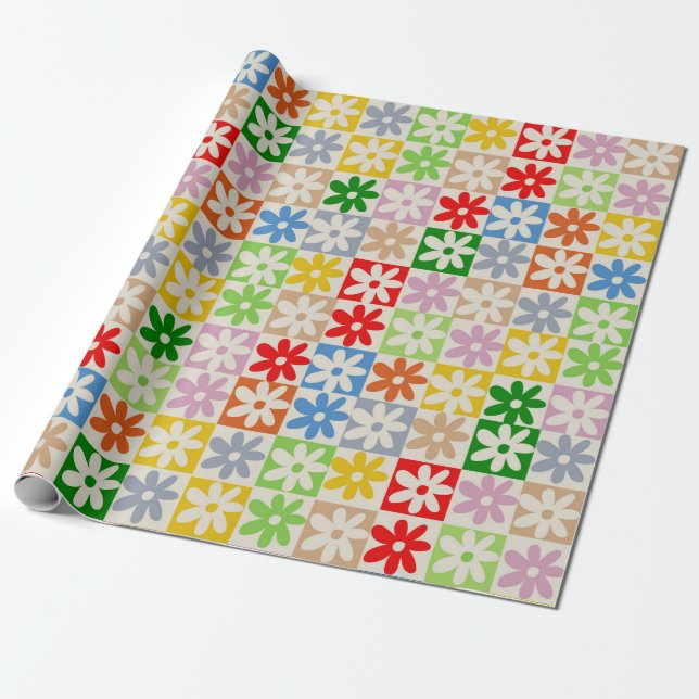 Farbiges, Bold Checkered Blume Y2K-Muster Geschenkpapier (Ungerollt)