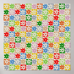 Farbiges, Bold Checkered Blume Y2K-Muster Poster