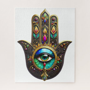 Farbiges Braun Gold Hamsa Regenbogenfarbe Drittes  Puzzle