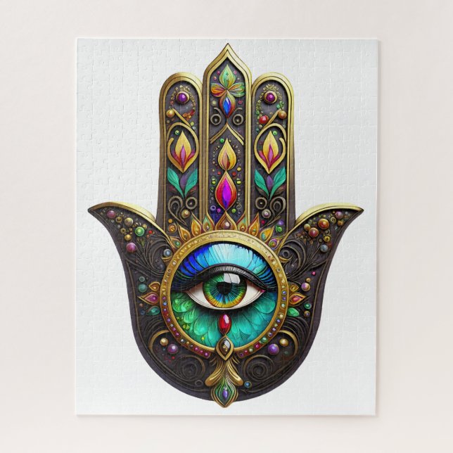 Farbiges Braun Gold Hamsa Regenbogenfarbe Drittes  Puzzle (Vertikal)