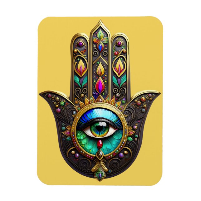 Farbiges Braun Gold Hamsa Regenbogenfarben Drittes Magnet (Vertikal)