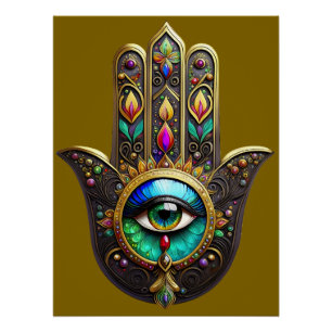 Farbiges Braun Gold Hamsa Regenbogenfarben Drittes Poster