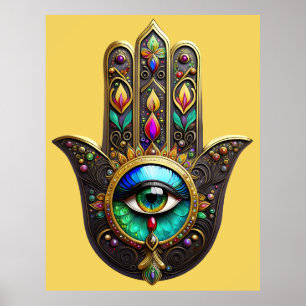 Farbiges Braun Gold Hamsa Regenbogenfarben Drittes Poster