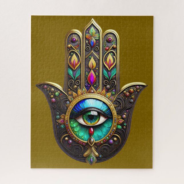 Farbiges Braun Gold Hamsa Regenbogenfarben Drittes Puzzle (Vertikal)