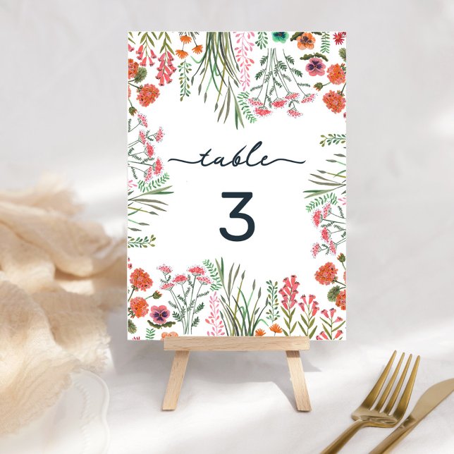 Farbiges Brautparty der Wildblume Tischnummer (Colorful Wildflower Bridal Shower Table Number)