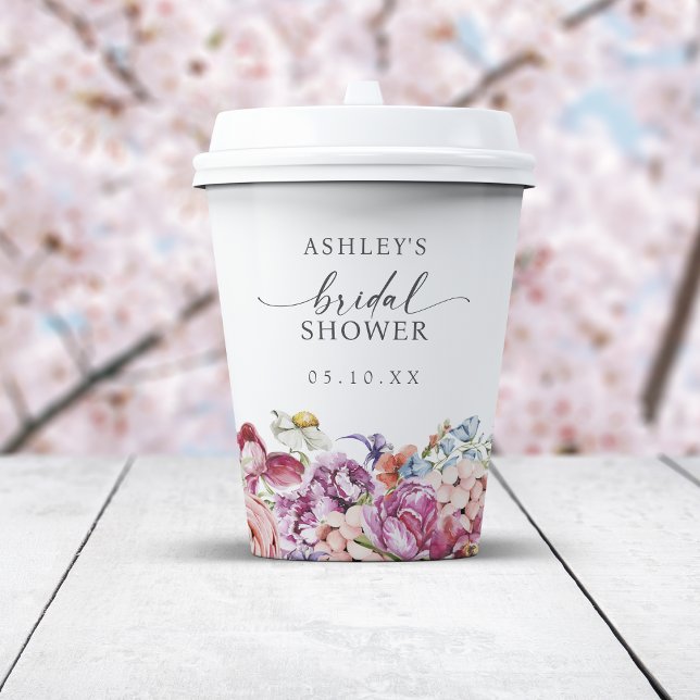Farbiges Brautparty Pappbecher (Colorful Jewel Tone Wildflowers Bridal Shower Paper Cups by Painted Paperie
)