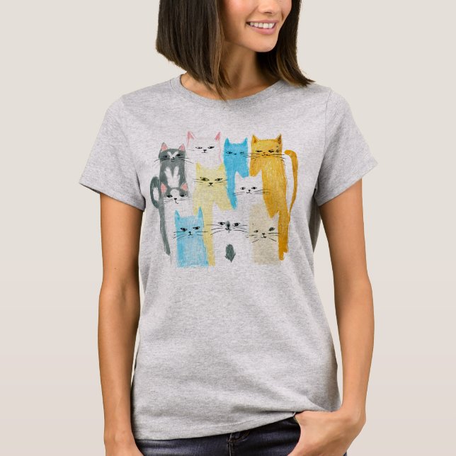 Farbiges Cat Party Frauen Grafik-T - Shirt (Vorderseite)
