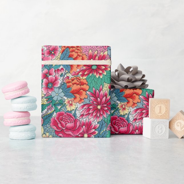 Farbiges chinesisches Blumenmuster Geschenkpapier (Babyparty)