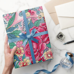 Farbiges chinesisches Blumenmuster Geschenkpapier