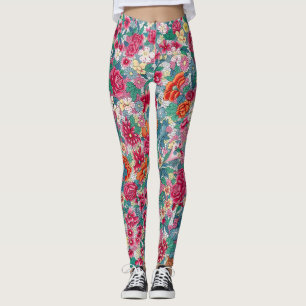 Farbiges chinesisches Blumenmuster Leggings