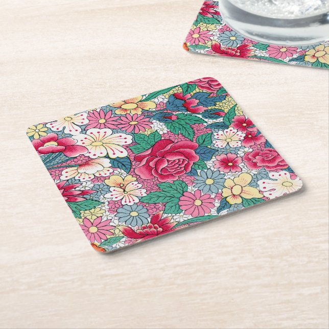 Farbiges chinesisches Blumenmuster Rechteckiger Pappuntersetzer (angewinkelt)