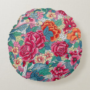 Farbiges chinesisches Blumenmuster Rundes Kissen