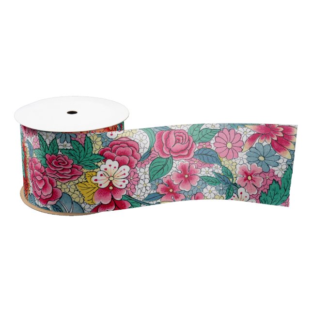 Farbiges chinesisches Blumenmuster Satinband (Spule)