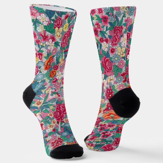 Farbiges chinesisches Blumenmuster Socken (Gewinkelt)
