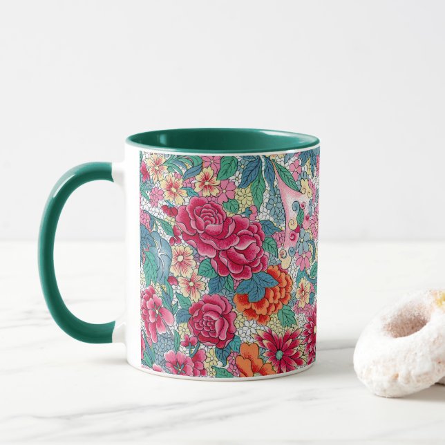 Farbiges chinesisches Blumenmuster Tasse (Mit Donut)