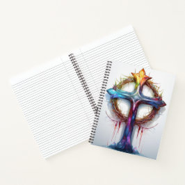 Farbiges Christliches Kreuz über Dornen Notizbuch
