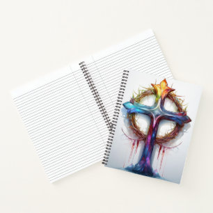 Farbiges Christliches Kreuz über Dornen Notizbuch