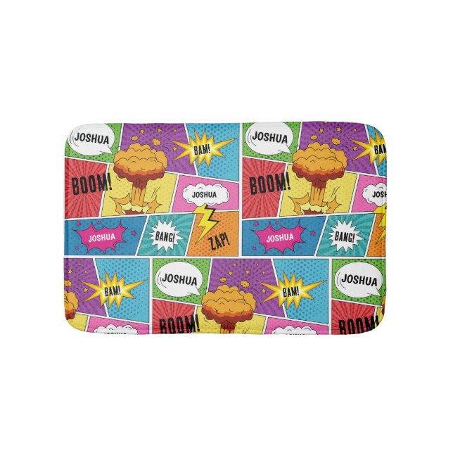 Farbiges Comic Personalisierter Name Pop Art Badematte (Vorderseite)
