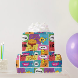 Farbiges Comic Personalisierter Name Pop Art Geschenkpapier