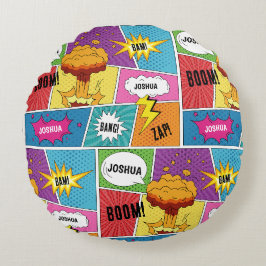 Farbiges Comic Personalisierter Name Pop Art Rundes Kissen