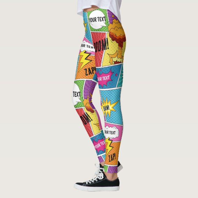 Farbiges Comic Personalisierter Text Pop Art Leggings (Links)