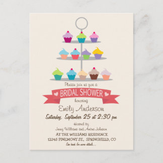 Farbiges Cupcake Tree Brautparty Einladungspostkarte