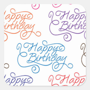 Farbiges Cursive Happy Birthday Pattern Quadratischer Aufkleber