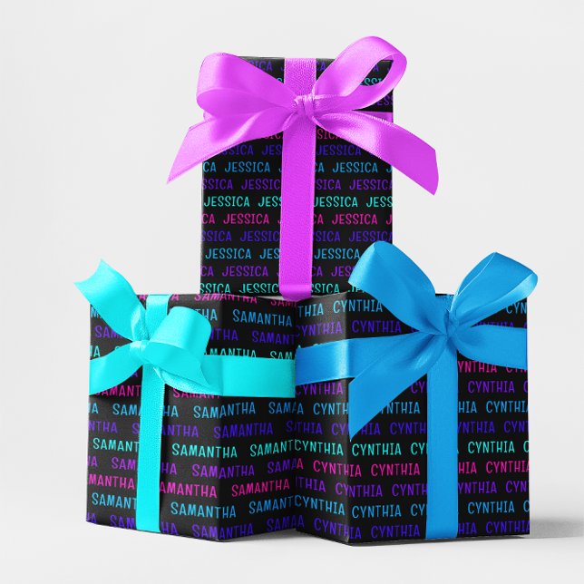 Farbiges Cyberpunk-Namensmuster Geschenkpapier Set (Colorful Cyberpunk Name Pattern Wrapping Paper Sheets)