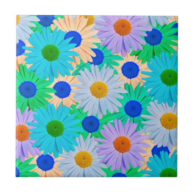 Farbiges Daisy Blume Muster Fliese (Vorderseite)
