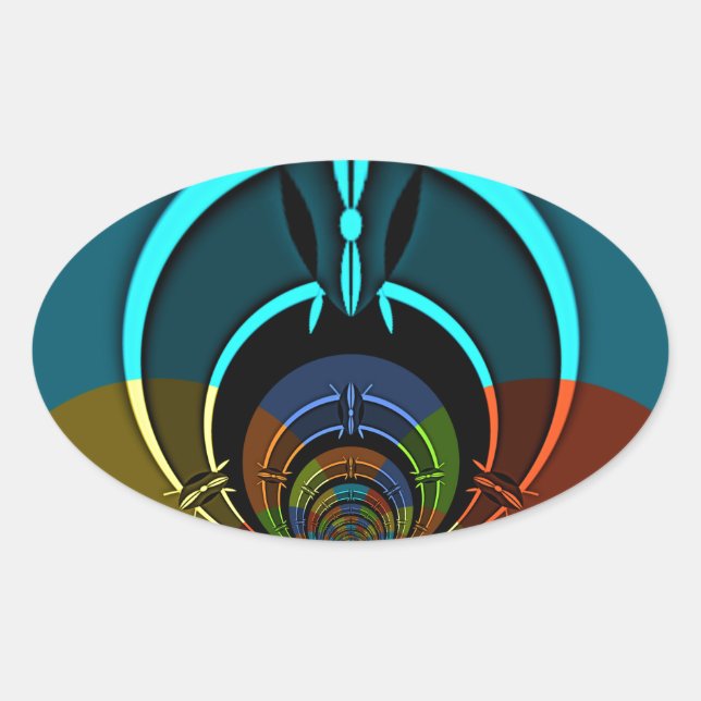 Farbiges Design des Maasai Shield Ovaler Aufkleber (Vorderseite)