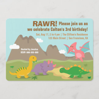 Farbiges Dinosaurier-Kindergeburtstag-Party Einladung