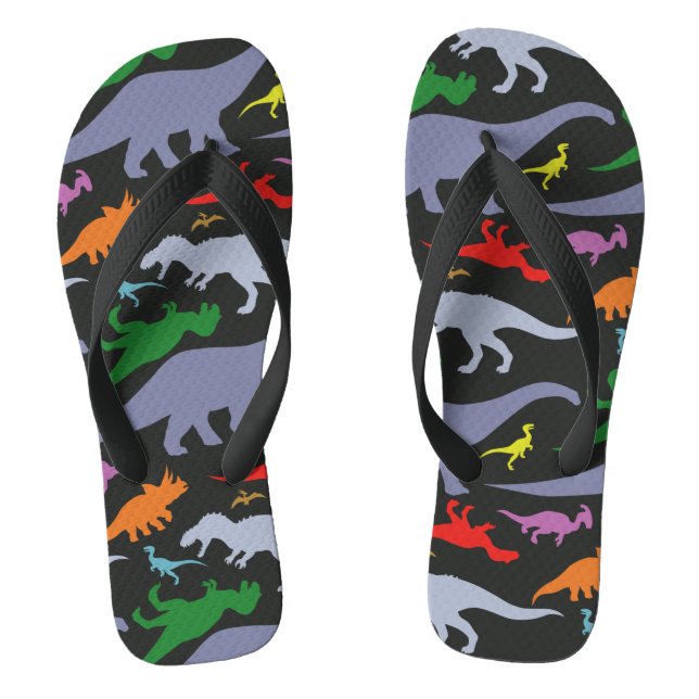Farbiges Dinosaurier-Muster (dunkel) Flip Flops (Fußbett)