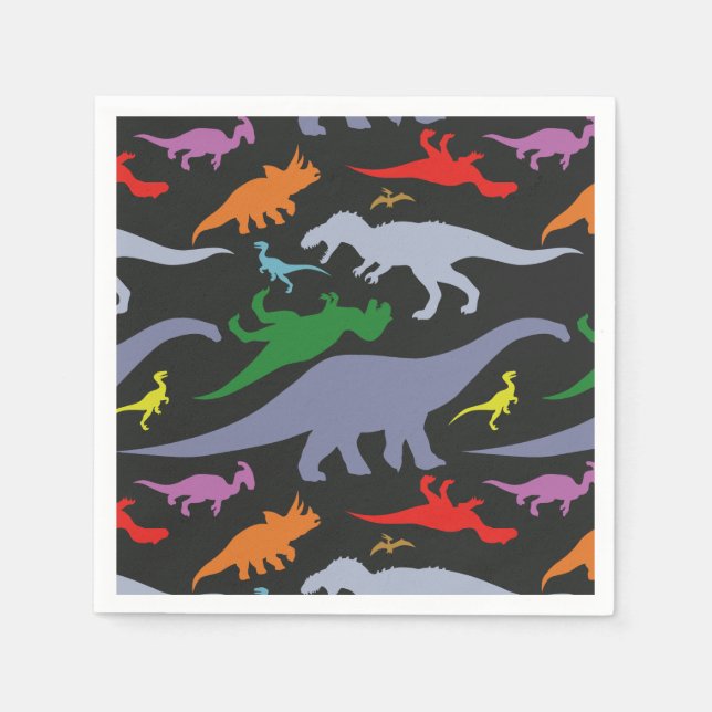 Farbiges Dinosaurier-Muster (dunkel) Serviette (Vorderseite)