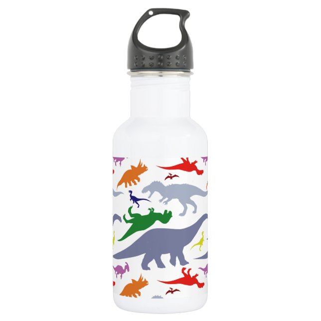 Farbiges Dinosaurier-Muster (Licht) Trinkflasche (Vorderseite)
