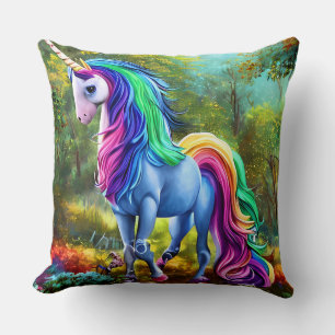 Farbiges Einhornpferd im Wald-46567 Kissen