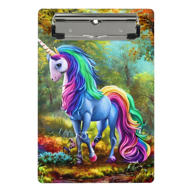 Farbiges Einhornpferd im Wald-46567 Mini Klemmbrett (Vorderseite)