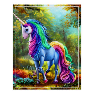 Farbiges Einhornpferd im Wald-46567 Poster