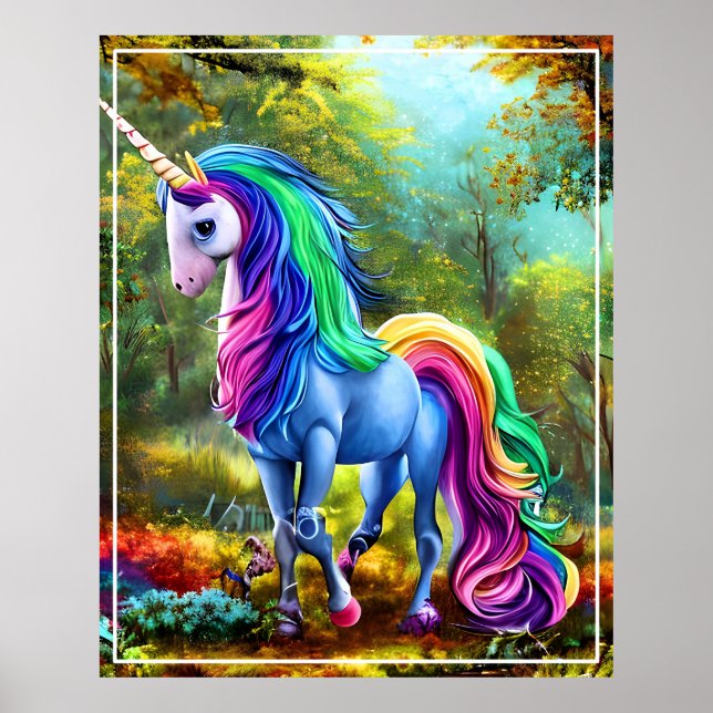 Farbiges Einhornpferd im Wald-46567 Poster (Vorne)