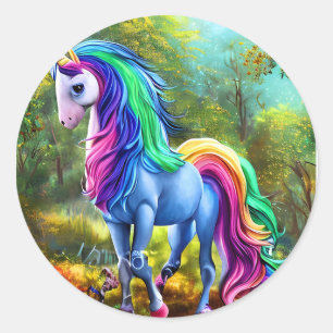 Farbiges Einhornpferd im Wald-46567 Runder Aufkleber