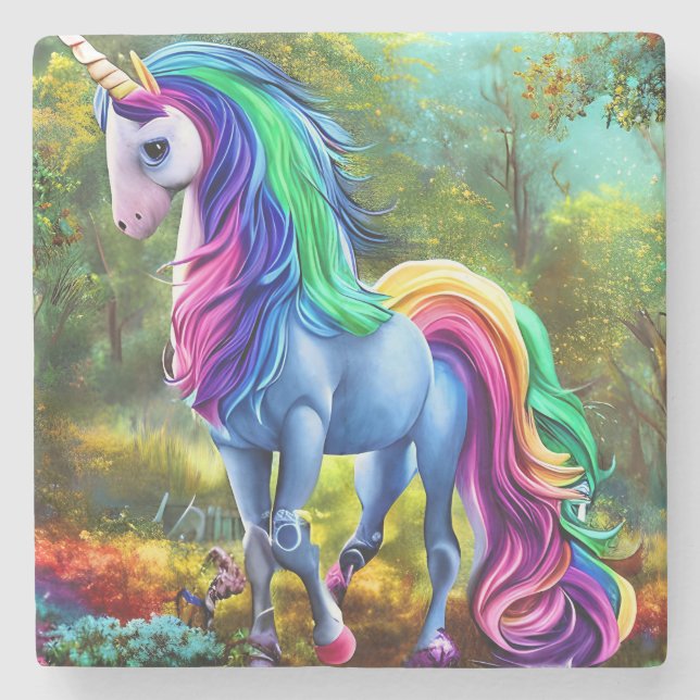 Farbiges Einhornpferd im Wald-46567 Steinuntersetzer (Vorderseite)