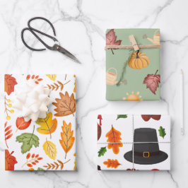 Farbiges Erntedank Set von 3 Geschenkpapier Set
