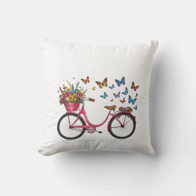 Farbiges Fahrrad mit Blume-Körbchen Kissen (Vorderseite)