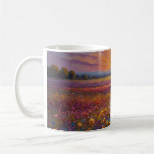 farbiges Feld von Blume bei Sonnenuntergang Tasse