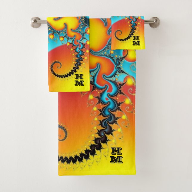Farbiges, fierendes Fraktal mit Monogramm Badhandtuch Set (Insitu)